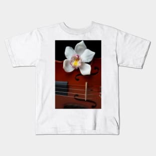 White Orchid On Violin Kids T-Shirt